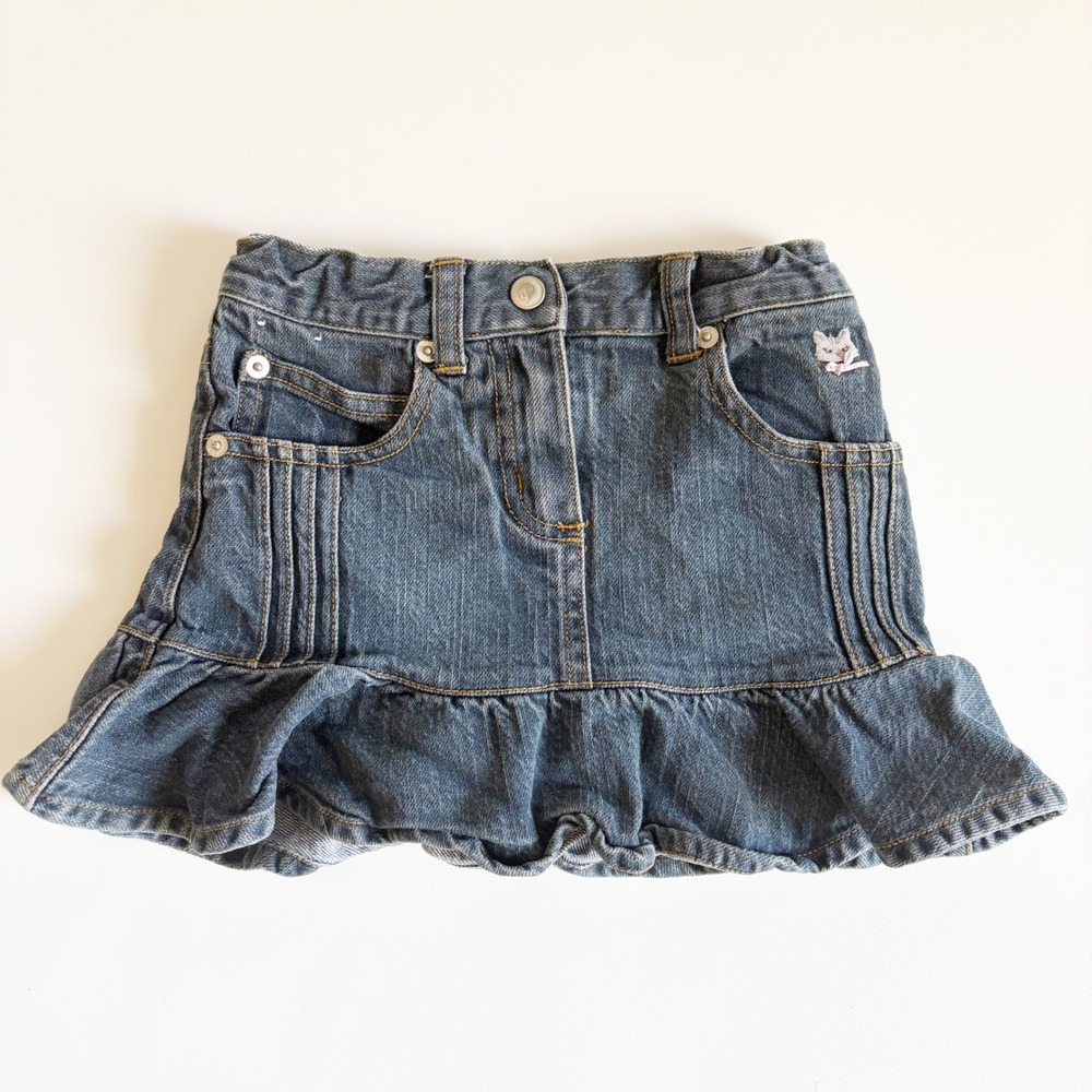 Gymboree Girls Y2K Vintage Denim Ruffle Kitten Coquette Jean Skort‎ Size 4
